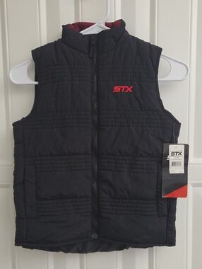 STX Kids Black Puffer Vest with Red Logo Accent